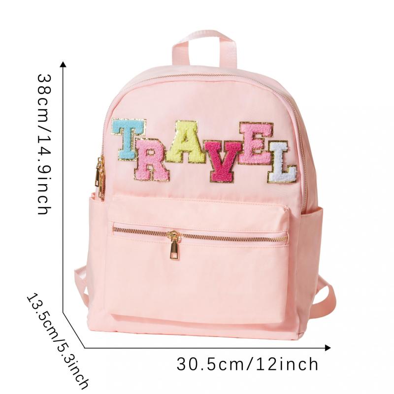 Chenille Letter Travel Backpack For Girls Women School Bag