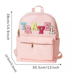 Chenille Letter Travel Backpack For Girls Women School Bag