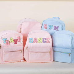 Chenille Letter Travel Backpack For Girls Women School Bag