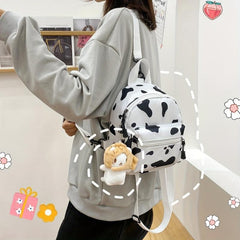 Animal Print Nylon Backpack Women's Zipper Schoolbag Small Purse