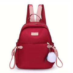 Casual Contrast Backpack with Pompom Ball for Travel & Work