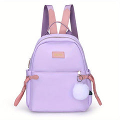 Casual Contrast Backpack with Pompom Ball for Travel & Work