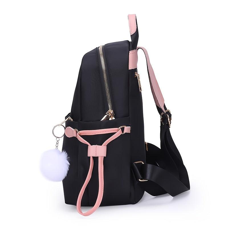 Casual Contrast Backpack with Pompom Ball for Travel & Work