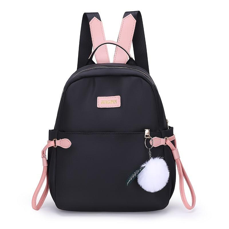 Casual Contrast Backpack with Pompom Ball for Travel & Work