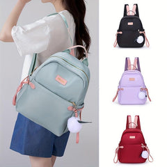 Casual Contrast Backpack with Pompom Ball for Travel & Work
