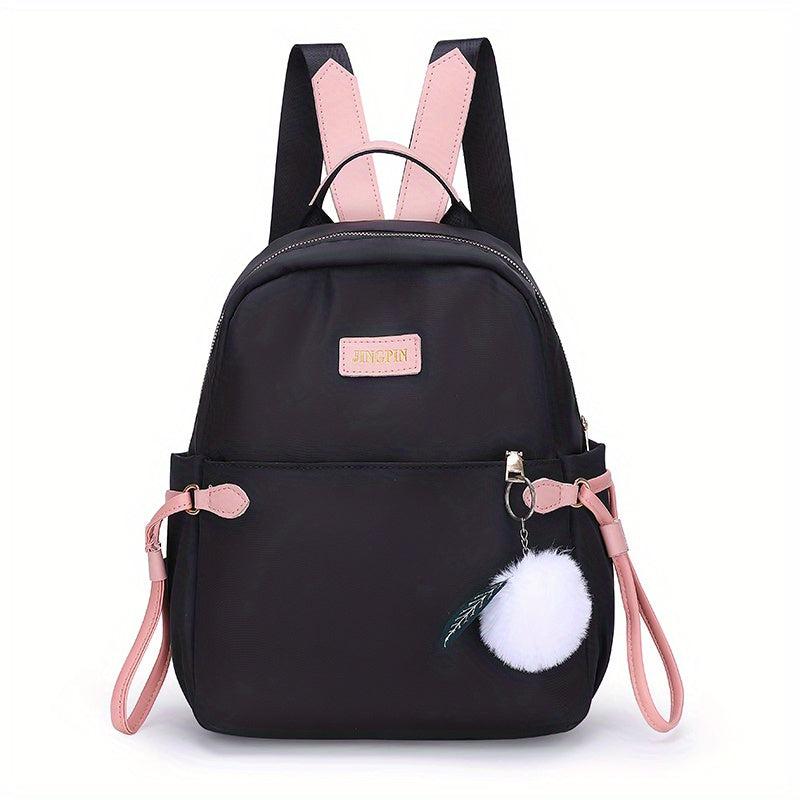 Casual Contrast Backpack with Pompom Ball for Travel & Work
