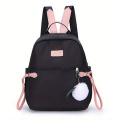 Casual Contrast Backpack with Pompom Ball for Travel & Work