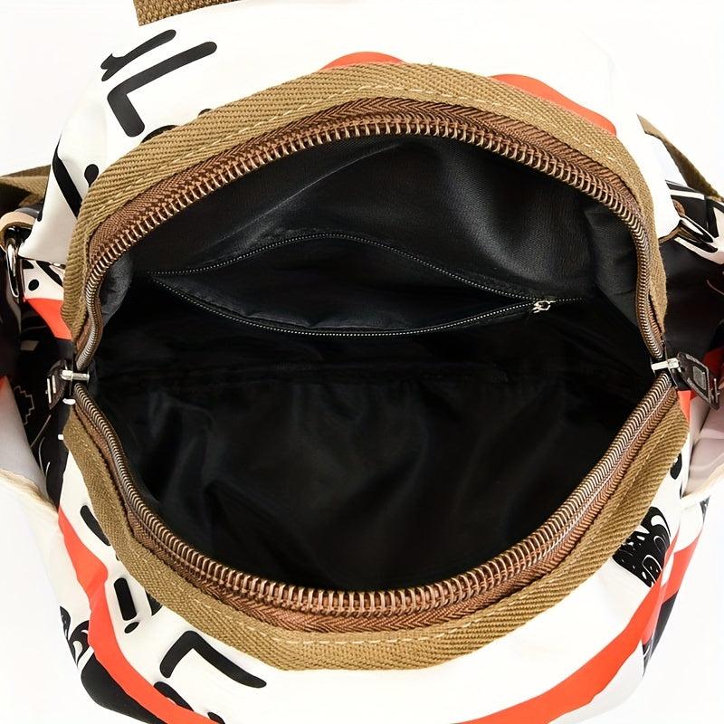 Vintage Letter Print Backpack Purse For Women Preppy Contrast Shoulder Bag