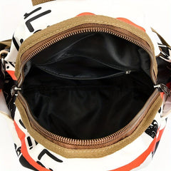 Vintage Letter Print Backpack Purse For Women Preppy Contrast Shoulder Bag