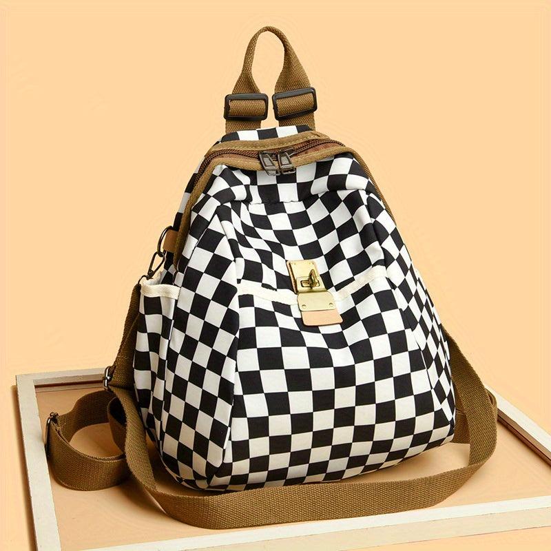 Vintage Letter Print Backpack Purse For Women Preppy Contrast Shoulder Bag