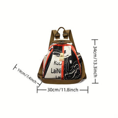 Vintage Letter Print Backpack Purse For Women Preppy Contrast Shoulder Bag