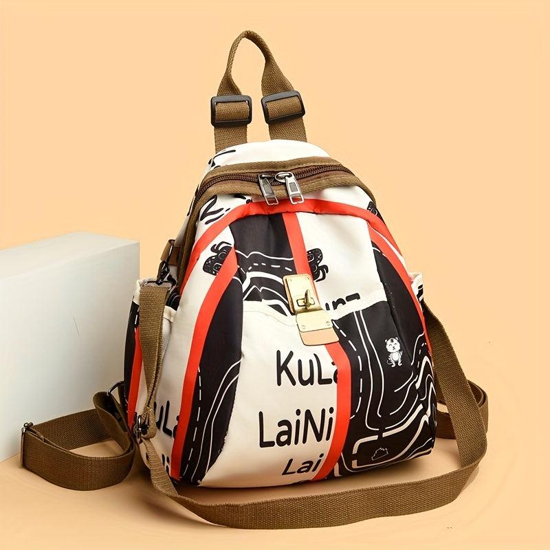 Vintage Letter Print Backpack Purse For Women Preppy Contrast Shoulder Bag