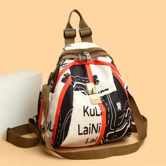 Vintage Letter Print Backpack Purse For Women Preppy Contrast Shoulder Bag