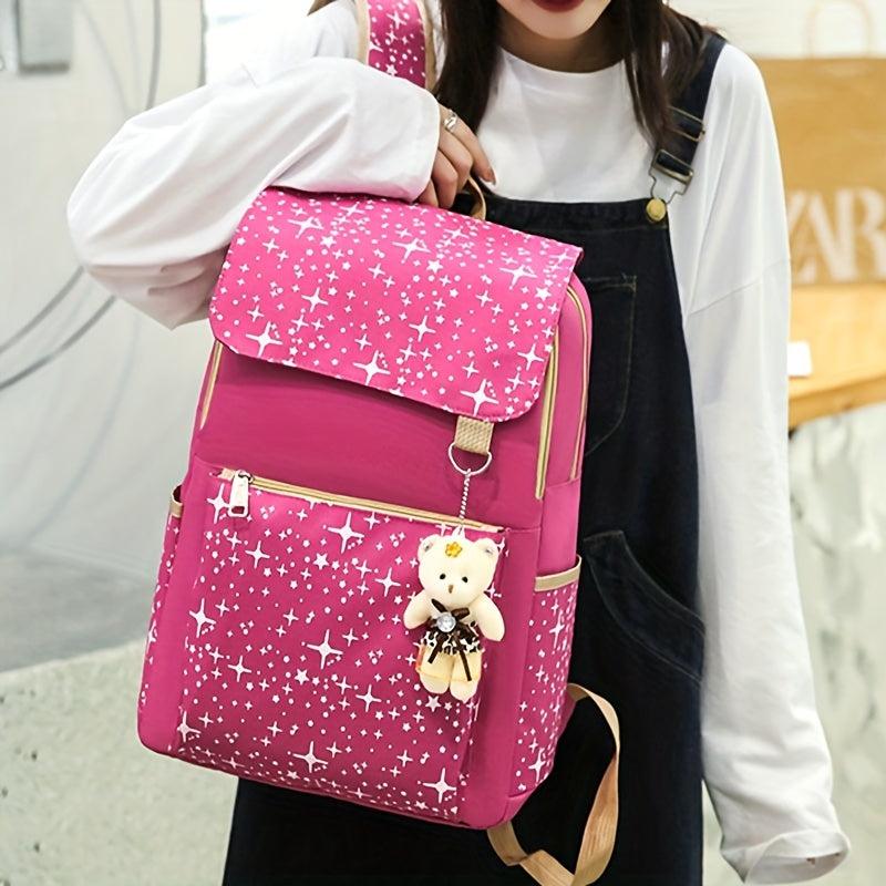 3pcs Large Capacity Backpack Shoulder Bag Cultch Set Canvas Stars Printed