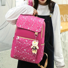 3pcs Large Capacity Backpack Shoulder Bag Cultch Set Canvas Stars Printed