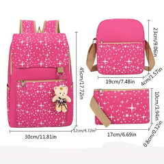 3pcs Large Capacity Backpack Shoulder Bag Cultch Set Canvas Stars Printed