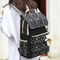 3pcs Large Capacity Backpack Shoulder Bag Cultch Set Canvas Stars Printed