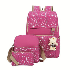 3pcs Large Capacity Backpack Shoulder Bag Cultch Set Canvas Stars Printed