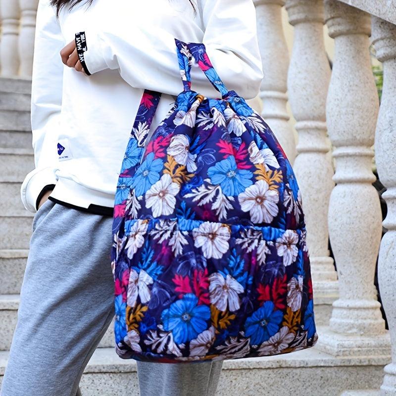 Flower Print Backpack Drawstring Sports Bag for Travel