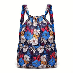 Flower Print Backpack Drawstring Sports Bag for Travel