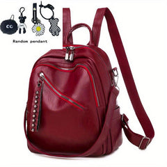 Retro Waterproof PU Leather Backpack Women's School Bag