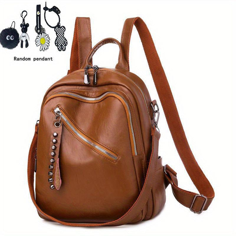 Retro Waterproof PU Leather Backpack Women's School Bag