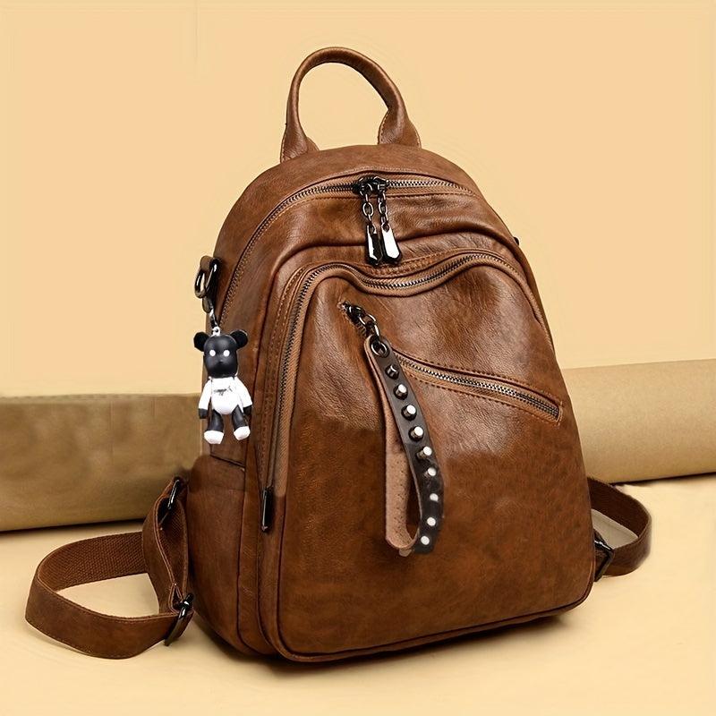 Retro Waterproof PU Leather Backpack Women's School Bag