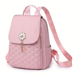 Pink Quilted Backpack Purse Casual Travel Bag Women's Daypack