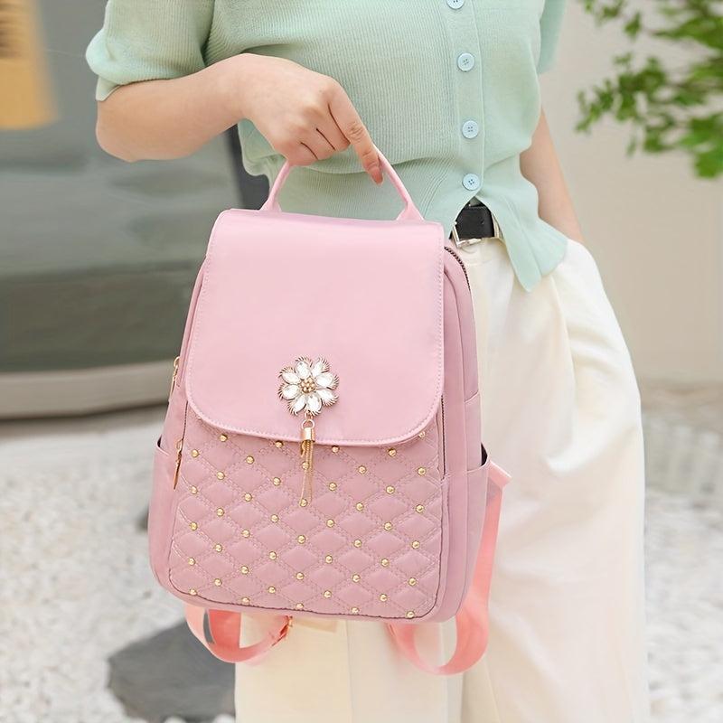 Pink Quilted Backpack Purse Casual Travel Bag Women's Daypack