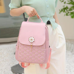 Pink Quilted Backpack Purse Casual Travel Bag Women's Daypack