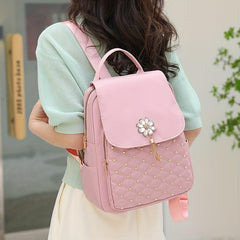 Pink Quilted Backpack Purse Casual Travel Bag Women's Daypack