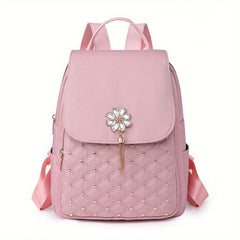 Pink Quilted Backpack Purse Casual Travel Bag Women's Daypack