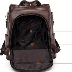 Large Capacity Strap Decor Backpack PU Leather Durable Lightweight