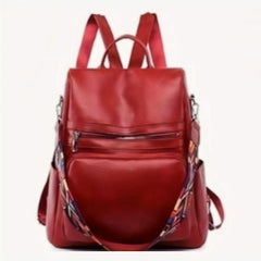Large Capacity Strap Decor Backpack PU Leather Durable Lightweight
