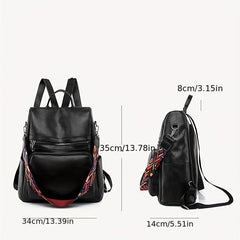 Large Capacity Strap Decor Backpack PU Leather Durable Lightweight