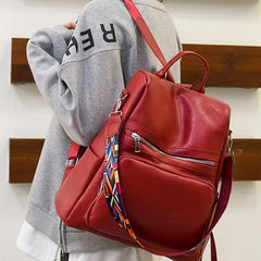 Large Capacity Strap Decor Backpack PU Leather Durable Lightweight
