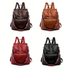 Large Capacity Strap Decor Backpack PU Leather Durable Lightweight