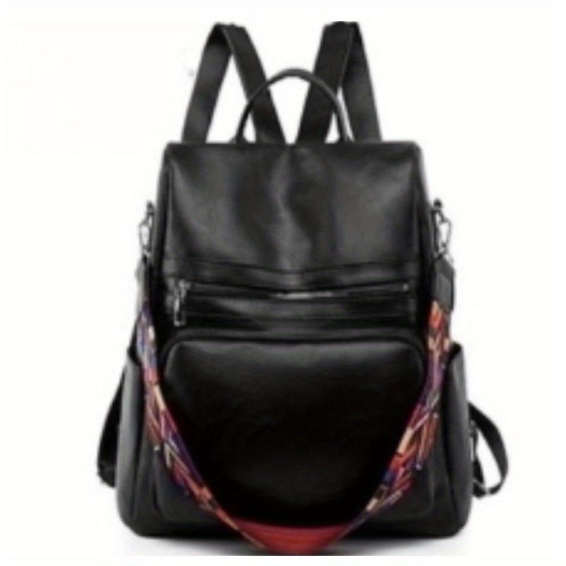 Large Capacity Strap Decor Backpack PU Leather Durable Lightweight