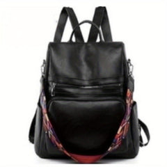 Large Capacity Strap Decor Backpack PU Leather Durable Lightweight