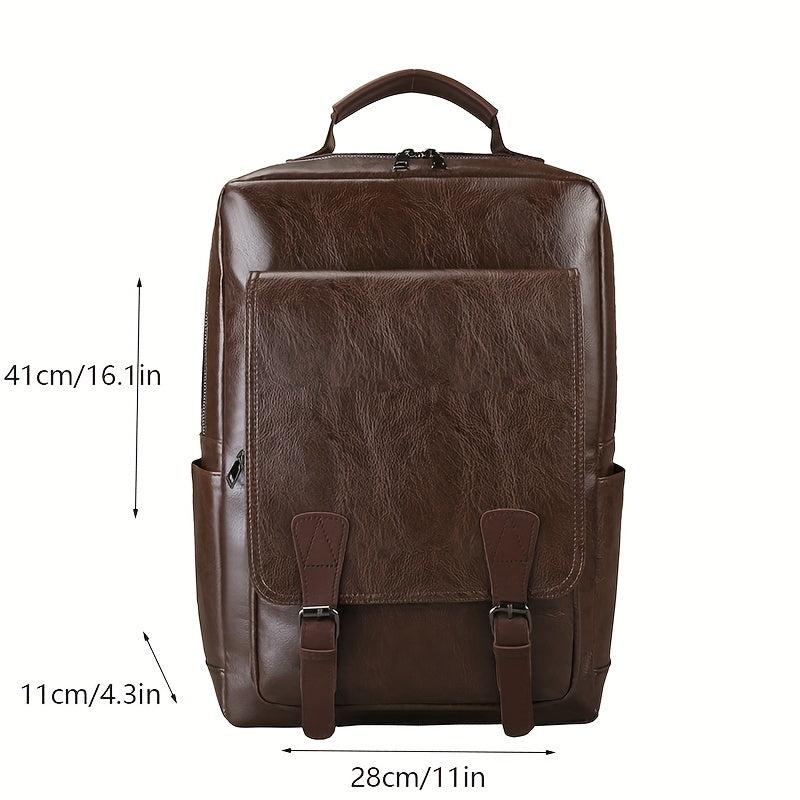 Vintage Business Backpack PU Leather Laptop School Bag