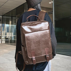 Vintage Business Backpack PU Leather Laptop School Bag