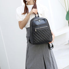 Casual Solid Backpack Argyle Pattern Quilted Travel Daypack Minimalist Bag