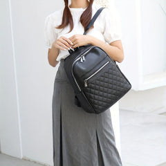 Casual Solid Backpack Argyle Pattern Quilted Travel Daypack Minimalist Bag