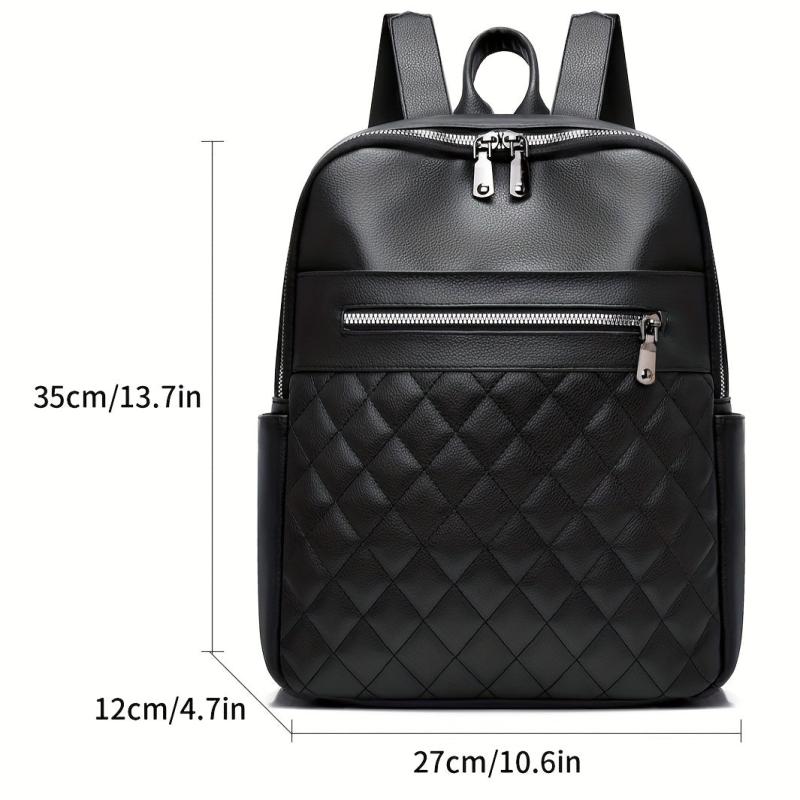 Casual Solid Backpack Argyle Pattern Quilted Travel Daypack Minimalist Bag