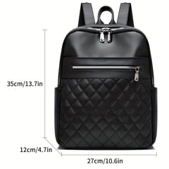 Casual Solid Backpack Argyle Pattern Quilted Travel Daypack Minimalist Bag