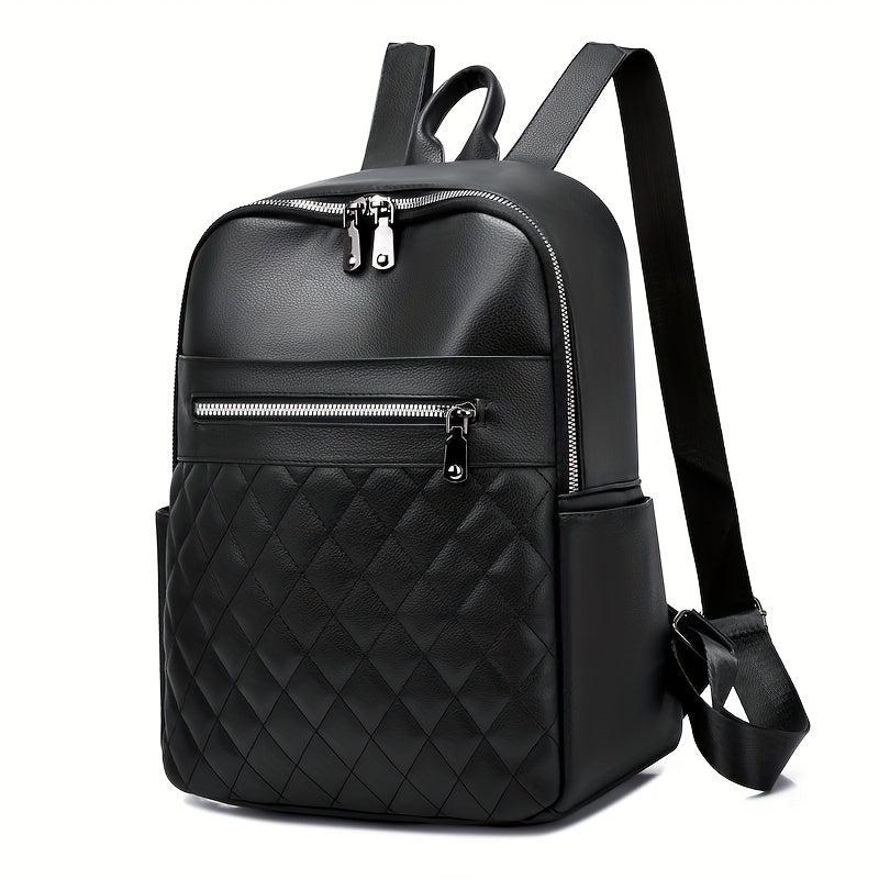 Casual Solid Backpack Argyle Pattern Quilted Travel Daypack Minimalist Bag