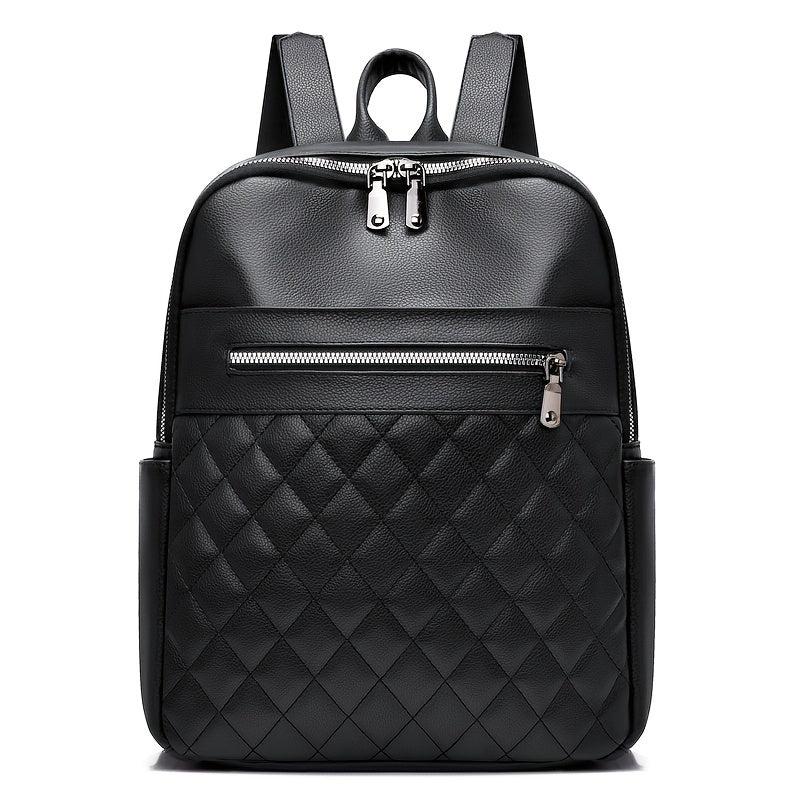 Casual Solid Backpack Argyle Pattern Quilted Travel Daypack Minimalist Bag