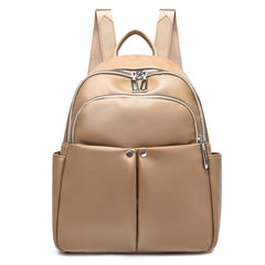 Women's Solid Faux Leather Backpack Travel Bag