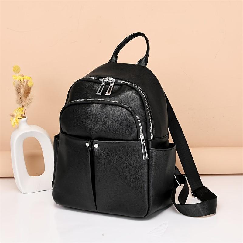 Women's Solid Faux Leather Backpack Travel Bag