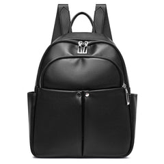 Women's Solid Faux Leather Backpack Travel Bag